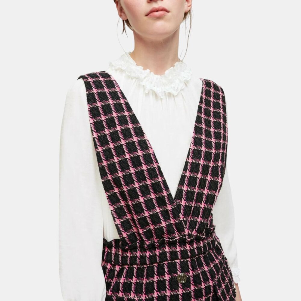 NWT MAJE WOMEN'S CHECK TWEED MINI DRESS FUCHSIA SIZE US 8 FR 40 - Picture 8 of 13
